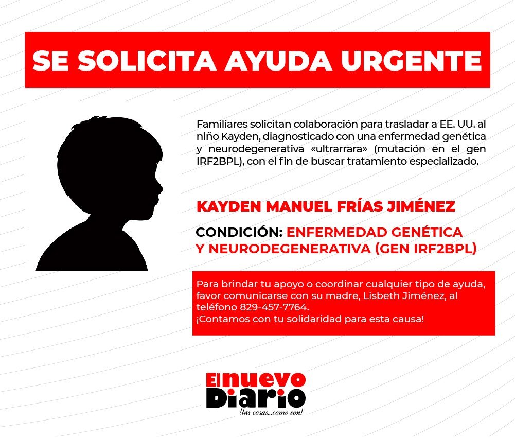 Piden ayuda para llevar a Estados Unidos a un niño dominicano con una enfermedad ultrarrara